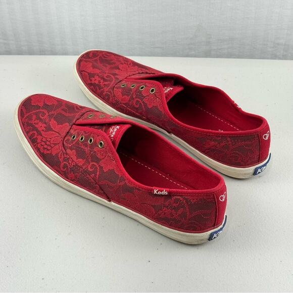 Keds x Taylor Swift 032 Red Lace Slip-On Sneaker Shoes Women's Size 9.5 EUR 40.5 - Picture 4 of 11